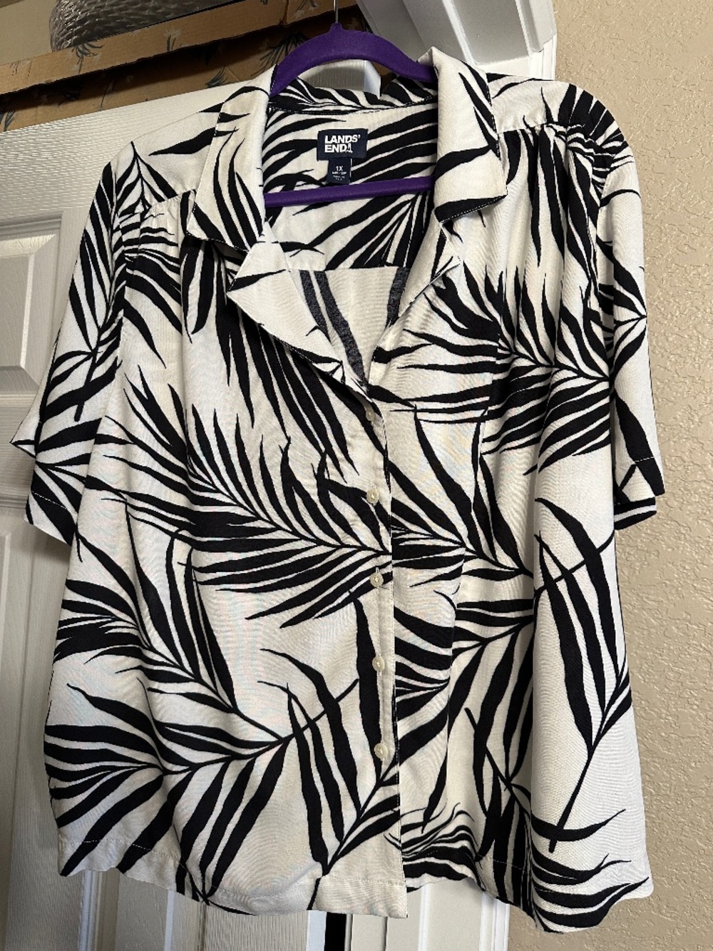 Lands' End Women's Plus Size Rayon Short Sleeve Camp Shirt 1X